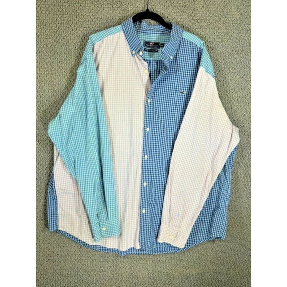 Vineyard Vines Classic Fit Whale Shirt Patchwork Gingham Button  / XXL